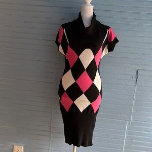 Argyle turtleneck sweater dress mid length